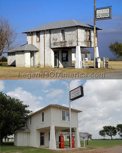 Lucille's Station on Route 66, Hydro, Oklahoma, around 2005 and more recently.