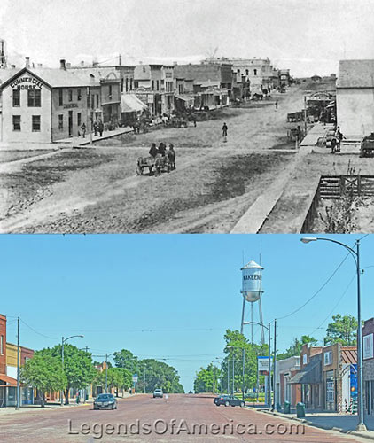 Wakeeny, Kansas, in the 1880s and 2020s.