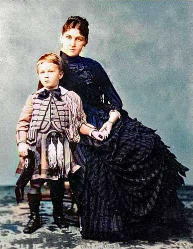 Franklin Roosevelt with his mother, Sara, in 1887. Touch of color by LOA.