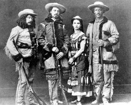 Ned Buntline, Buffalo Bill Cody, Giuseppina Morlacchi, Texas Jack Omohundro in “The Scouts of the Prairie” 1872.
