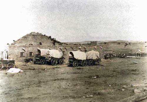  Navajo wagons at the Hubbell Trading Post, 1910