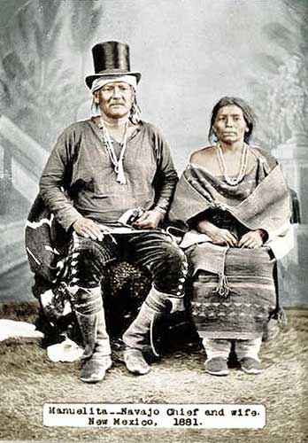 Manuelito and his wife in New Mexico, 1881. Touch of color by LOA.