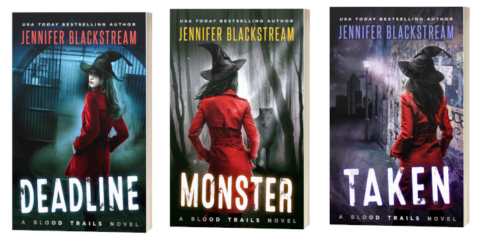 Deadline, Monster, and Taken paperbacks