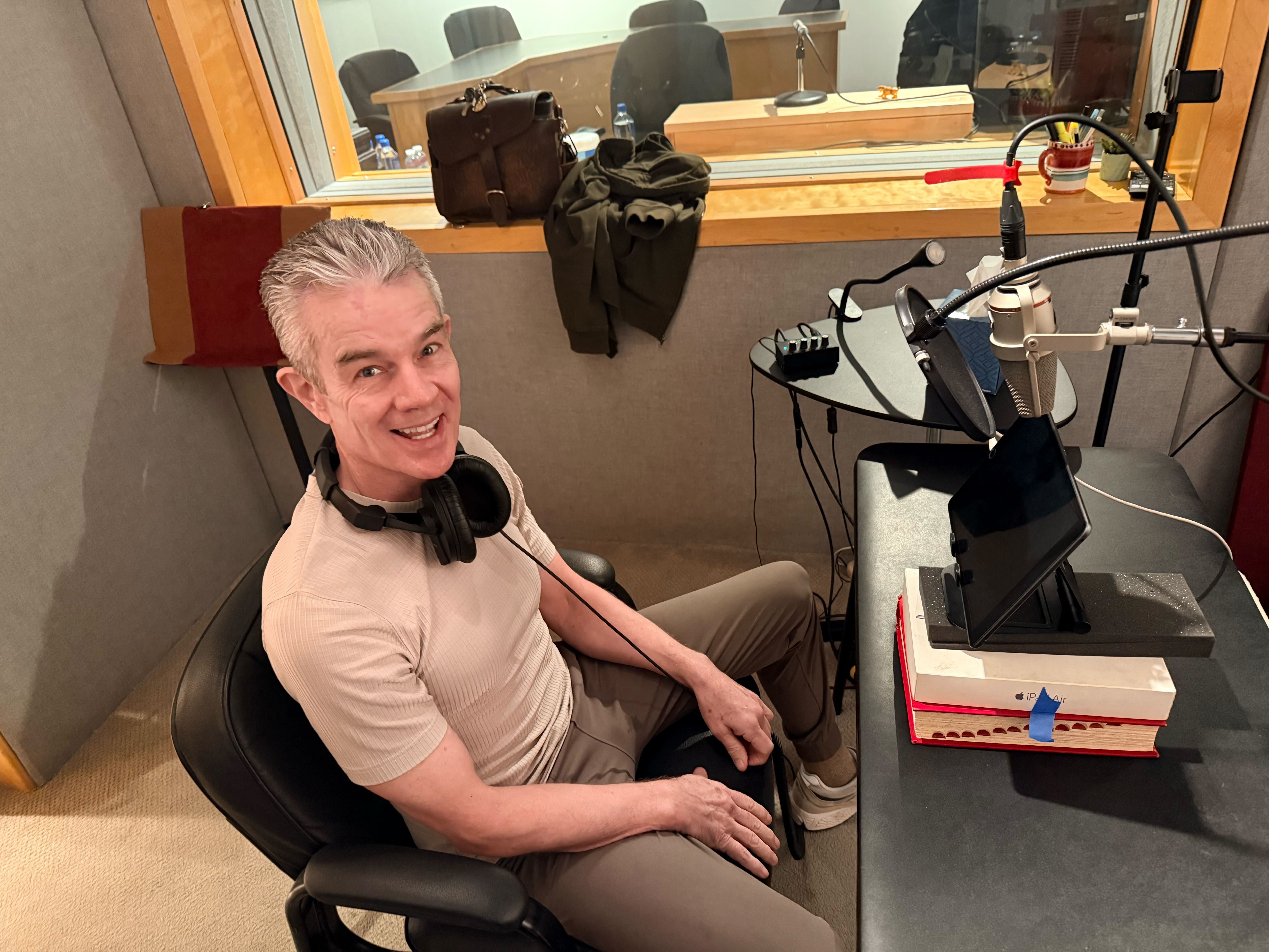 James Marsters in the sound booth recording Out Law and looking very pleased.