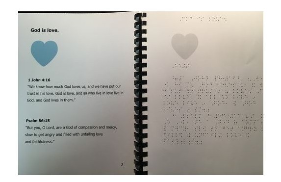 Braille and Large Print Evangelistic Book with Raised Images