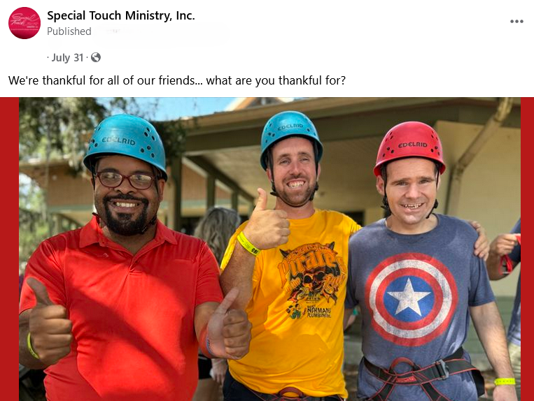 facebook post saying we're thankful for all of our friends what are you thankful for with three guys and thumbs up