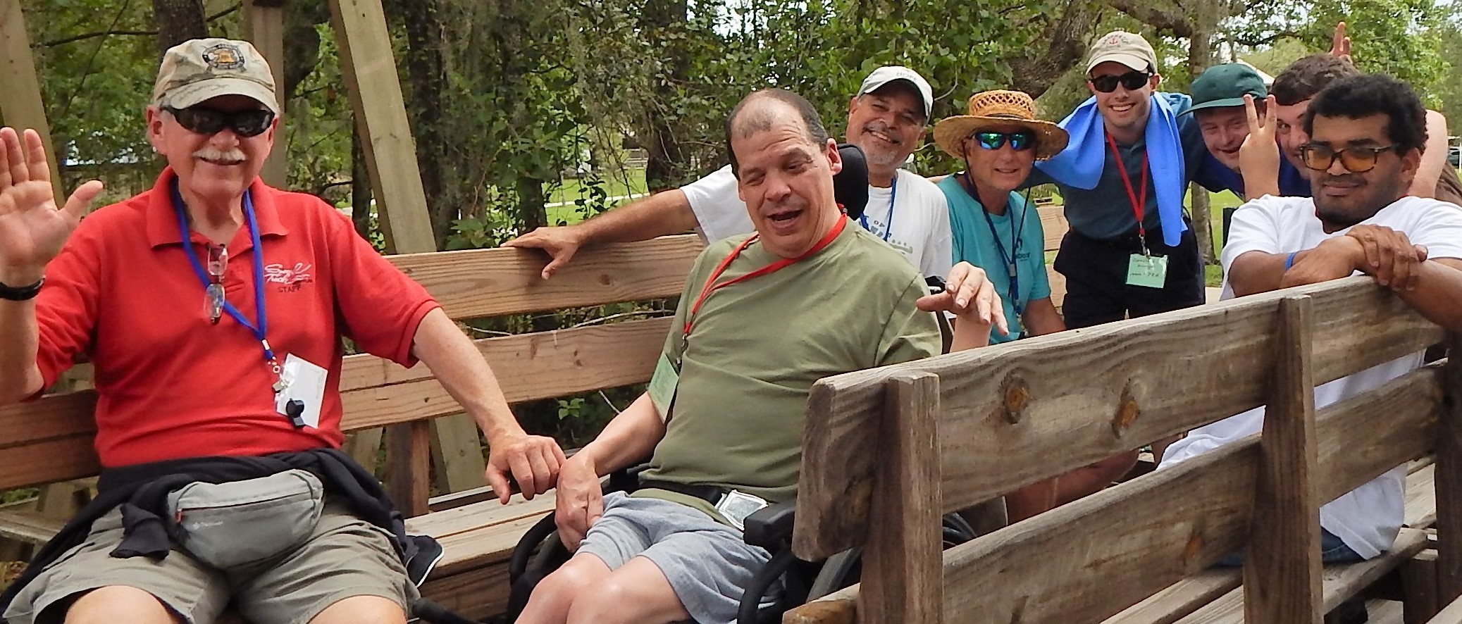 Dave along with a group of guys on a hay ride