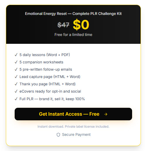 Emotional Energy Reset 5 day challenge PLR Package
