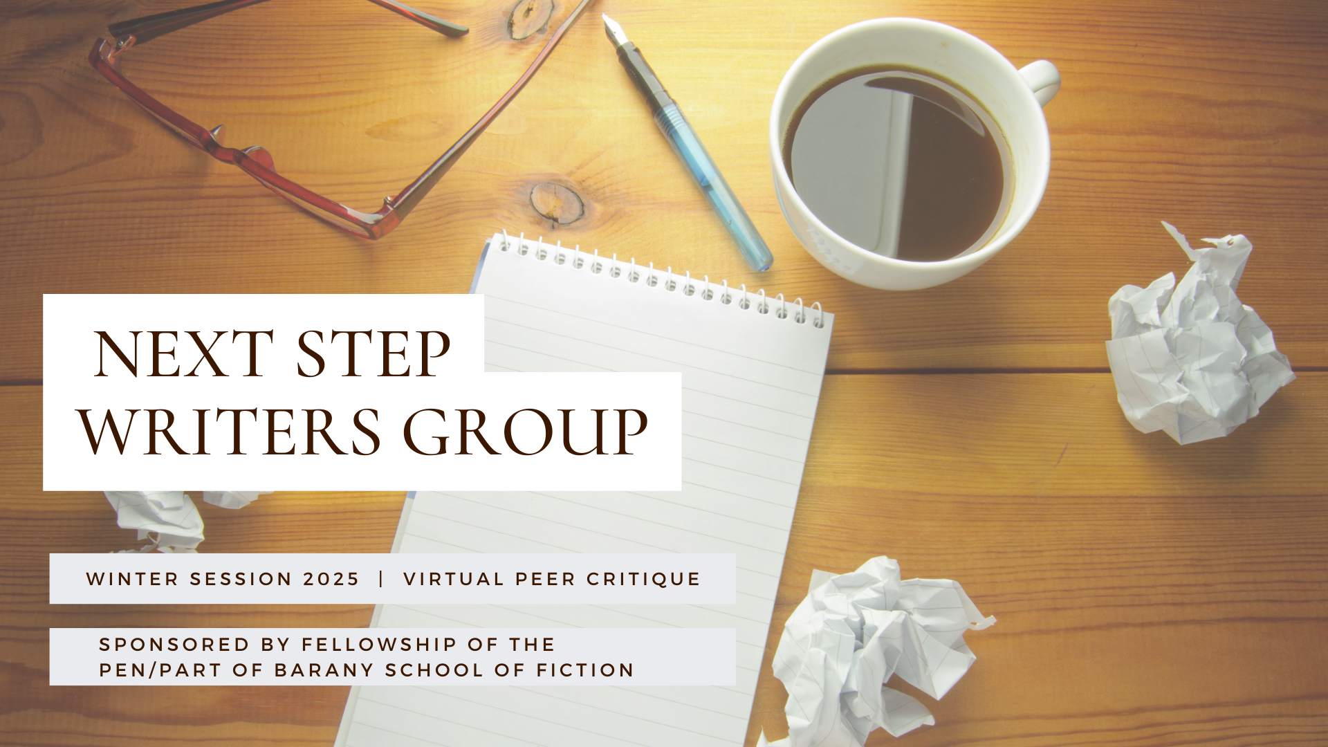 The Next Step Writer’s group is a writing group designed for writers who are ready to take the next step in their writing careers. This group is for writers who already have, or are ready to, develop a regular writing practice with the goal of getting published.