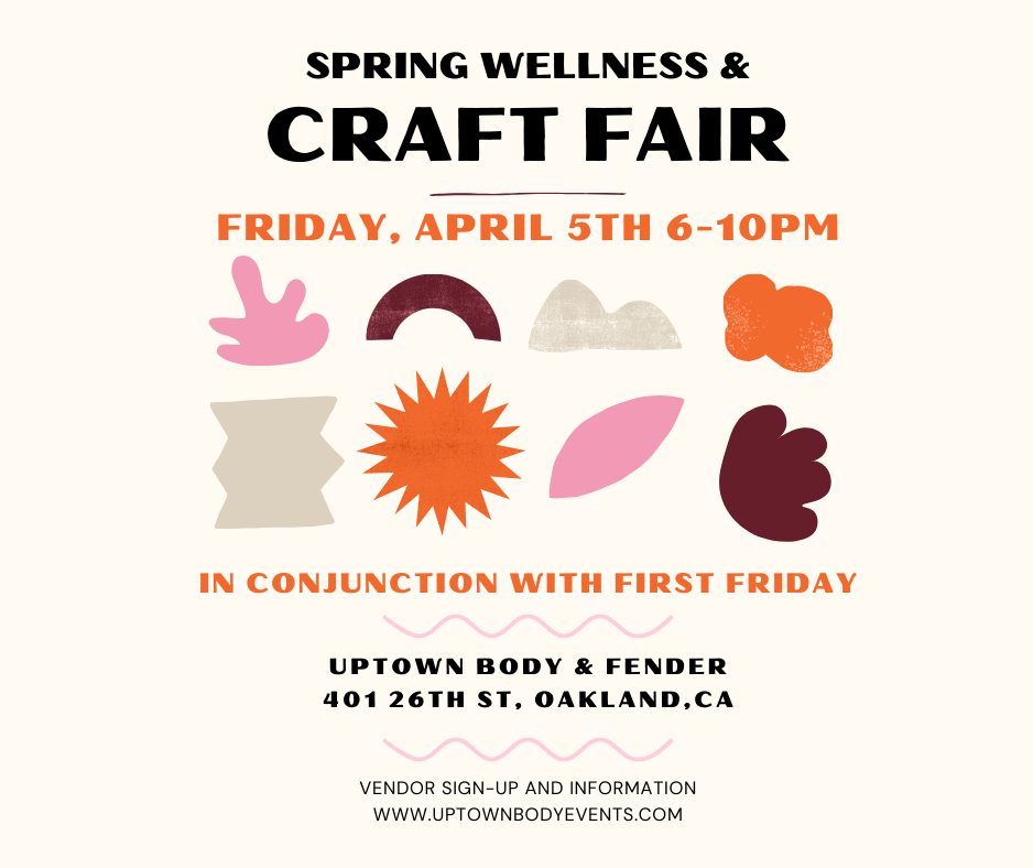 Spring Wellness & Craft Fair in conjunction with first Friday. Find beautiful locally made crafts for gifts Treat yourself to a mini hand analysis, Tarot reading or hands bodywork. Applications for vendors are still being accepted: https://www.uptownbodyevents.com/