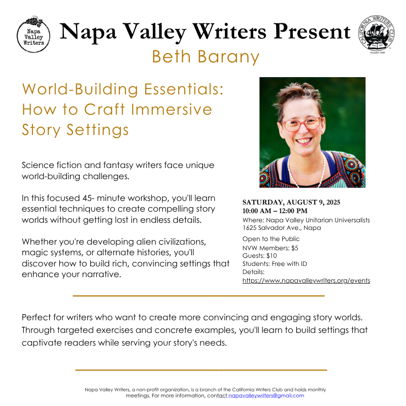 Sat Aug. 9 “World-Building Essentials: How To Craft Immersive Story Settings“