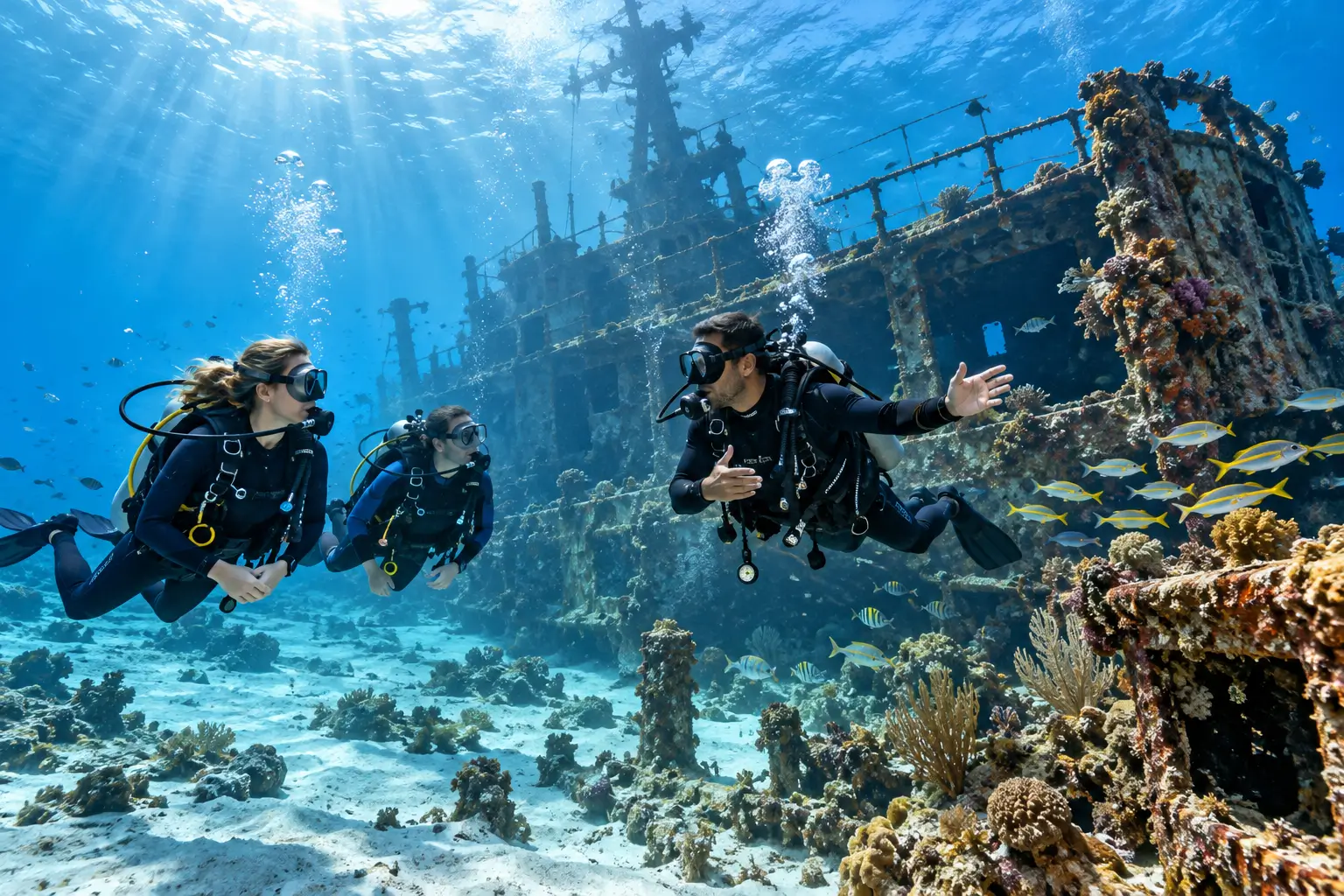 Instructor candidate exploring a shipwreck during professional training