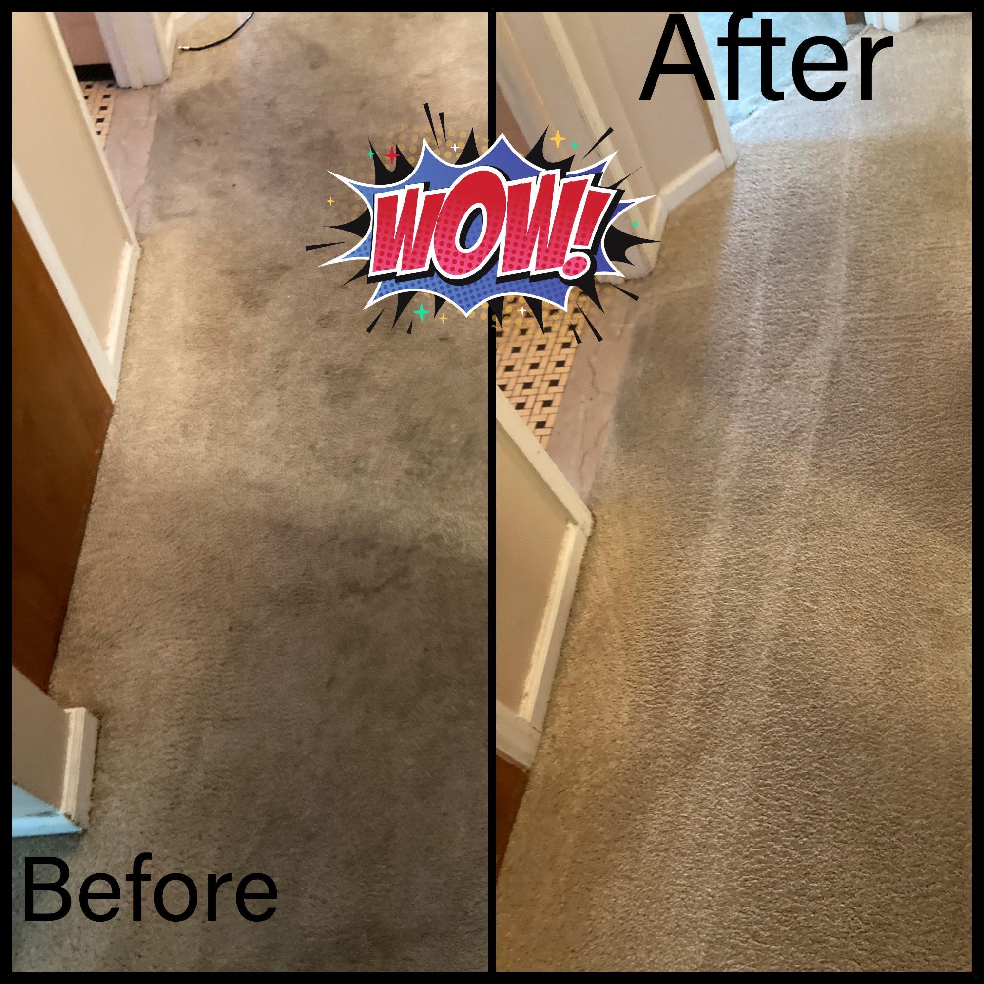 Before and After hallway carpet