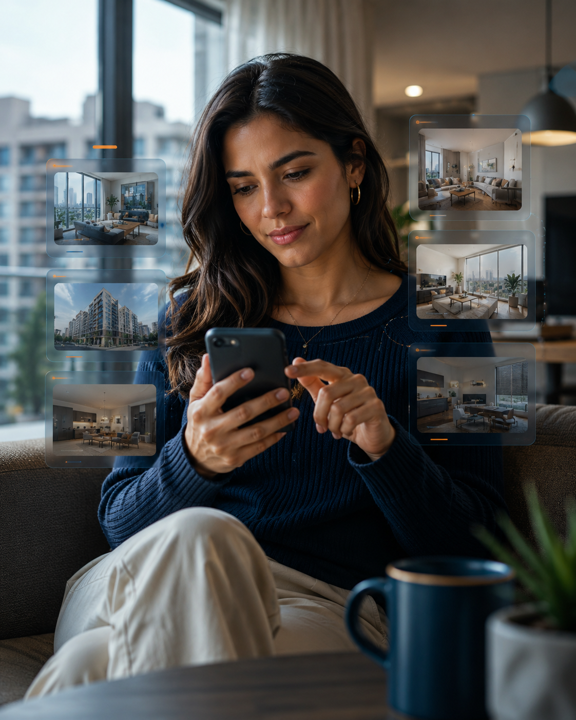 Persona buscando opciones de vivienda desde su celular