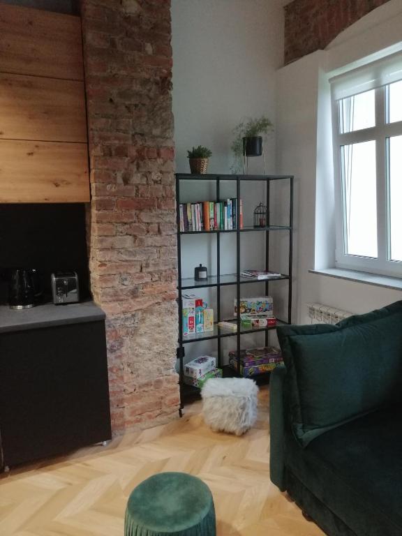 Regał z książkami i grami planszowymi dla gości