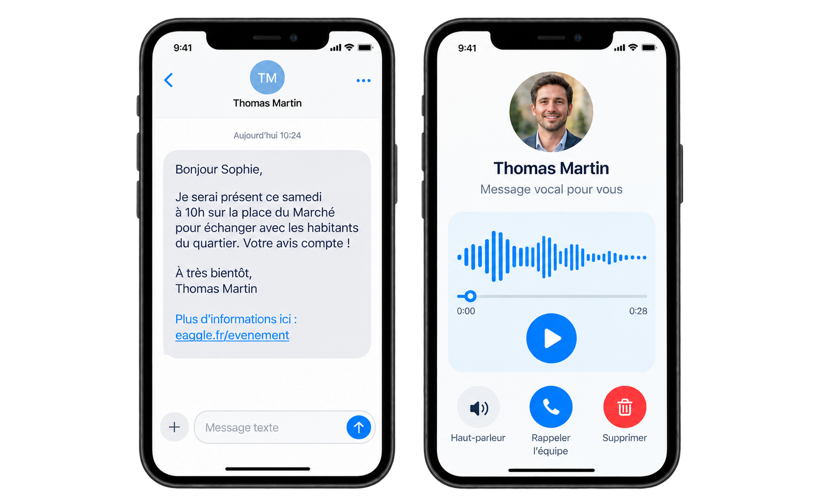 Exemples de campagnes SMS et messages vocaux personnalisés EAGGLE