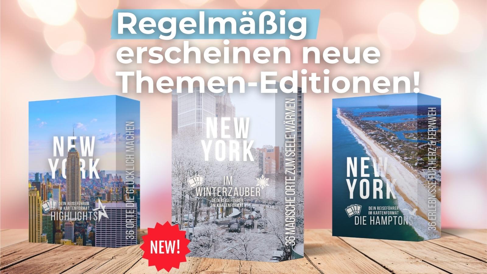 Regelmäßige Neuerscheinungen: Aktuelle Entdeckerkarten – New York Highlights, Die Hamptons und New York im Winterzauber