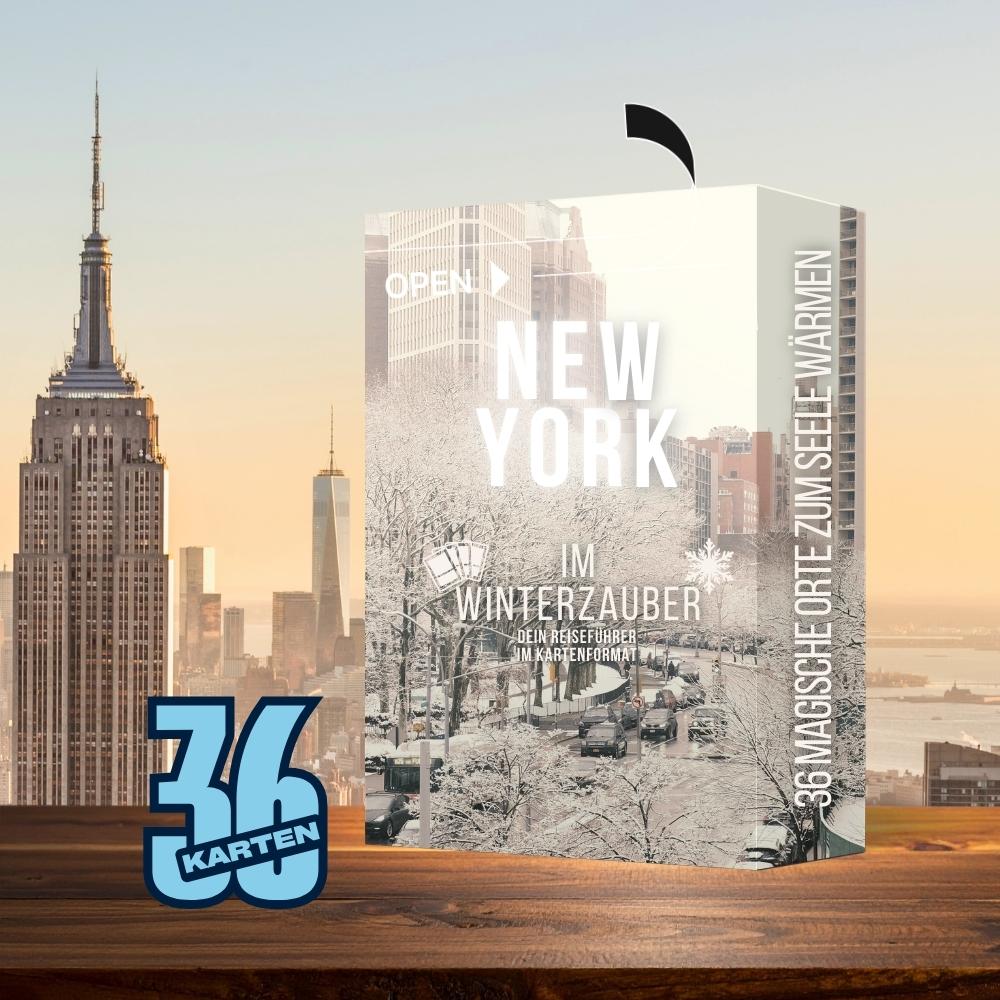 Verpackung „New York im Winterzauber“ vor Empire-State-Building in winterlicher Abendkulisse