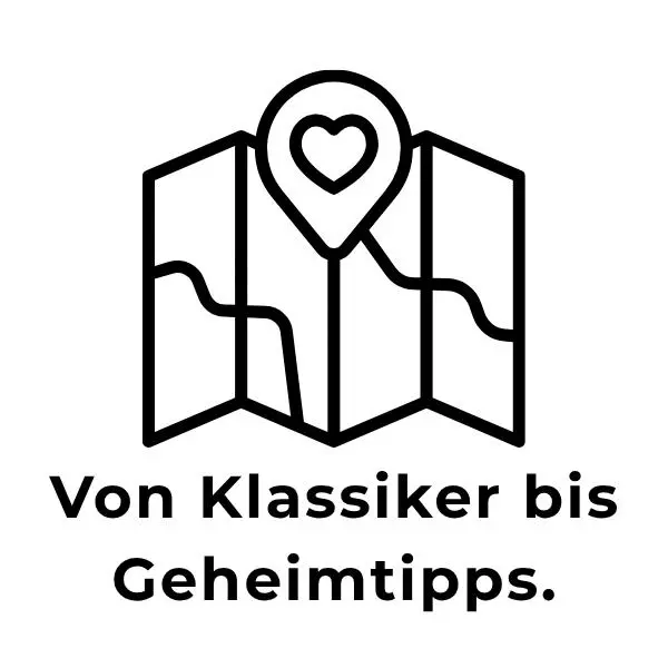 Karte mit Herzmarkierung – Symbol für kuratierte Reisevielfalt zwischen Klassikern & Geheimtipps