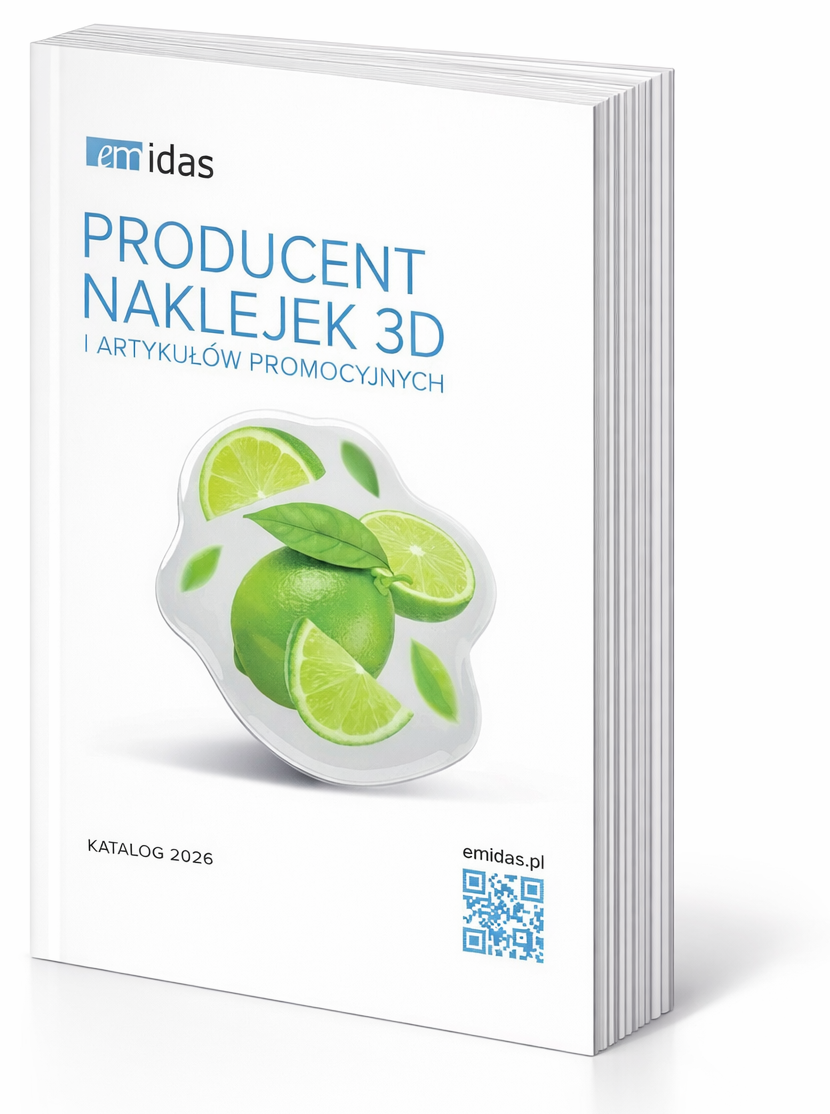 Katalog Emidas 2026 – producent naklejek 3D i artykułów promocyjnych, mockup 3D okładki