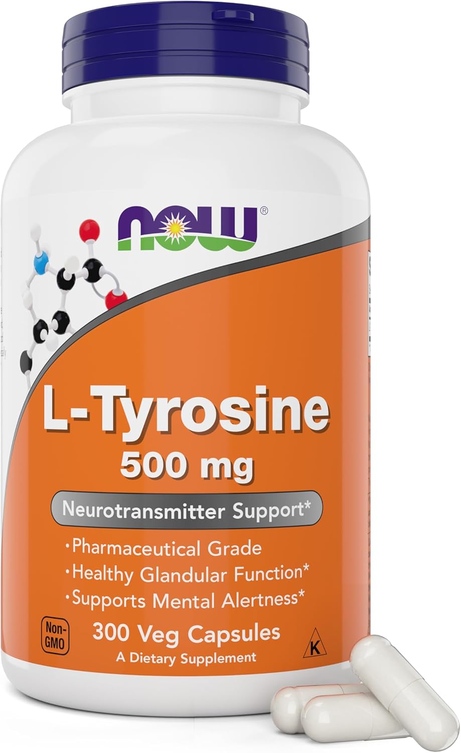 Bottle of L-Tyrosine capsules with link to buy.