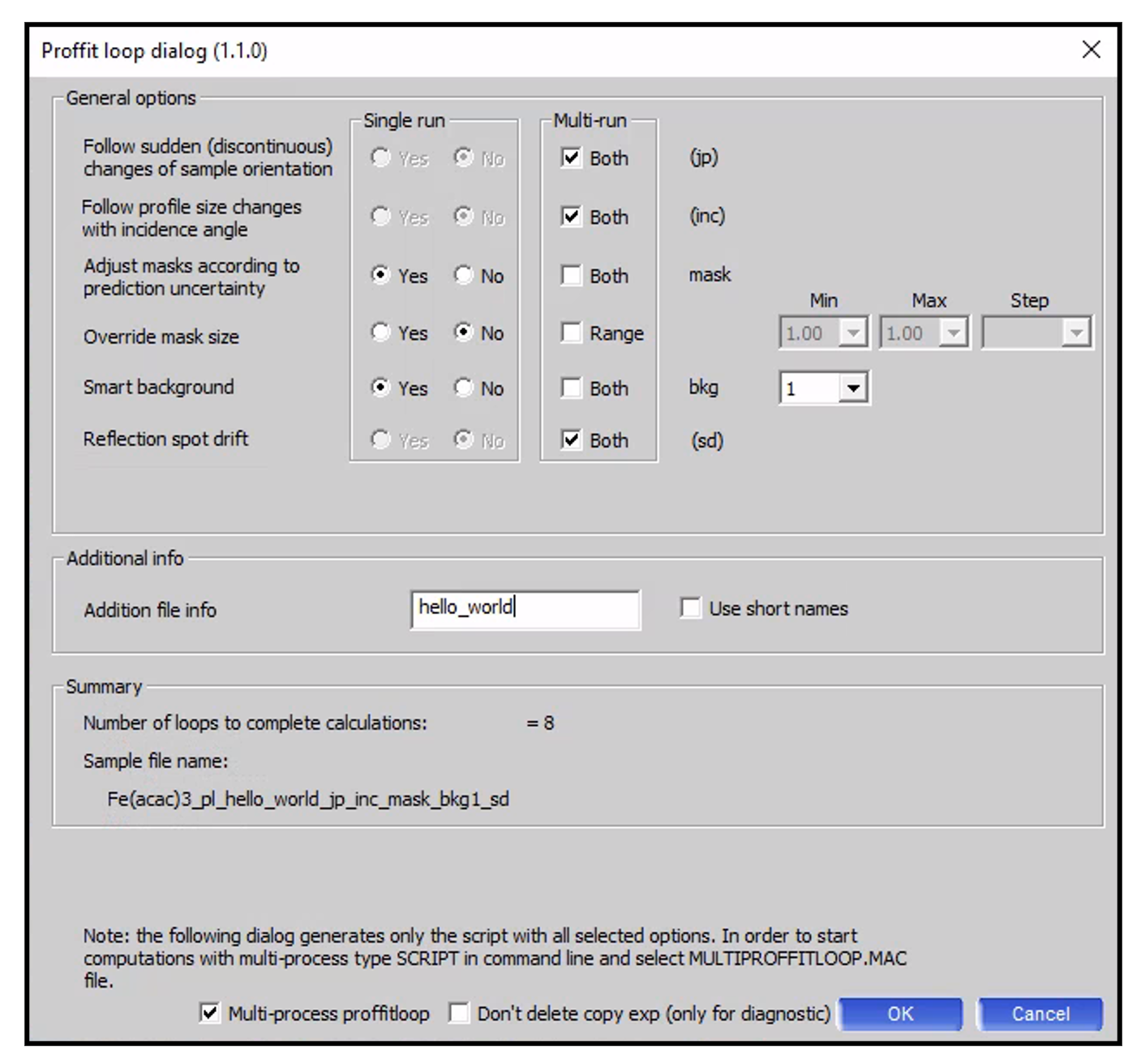 Figure 2. Proffitloop GUI, which is responsible for the script generation.