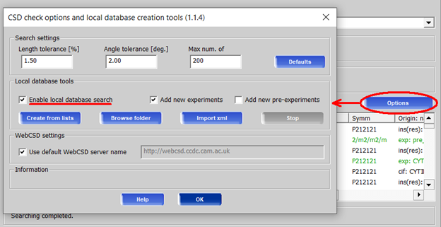 CSD Check Options and Local Database Creation Tools