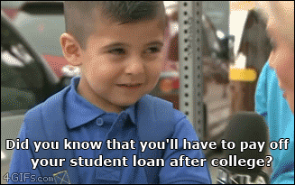 child cries at thought of having to pay student loans