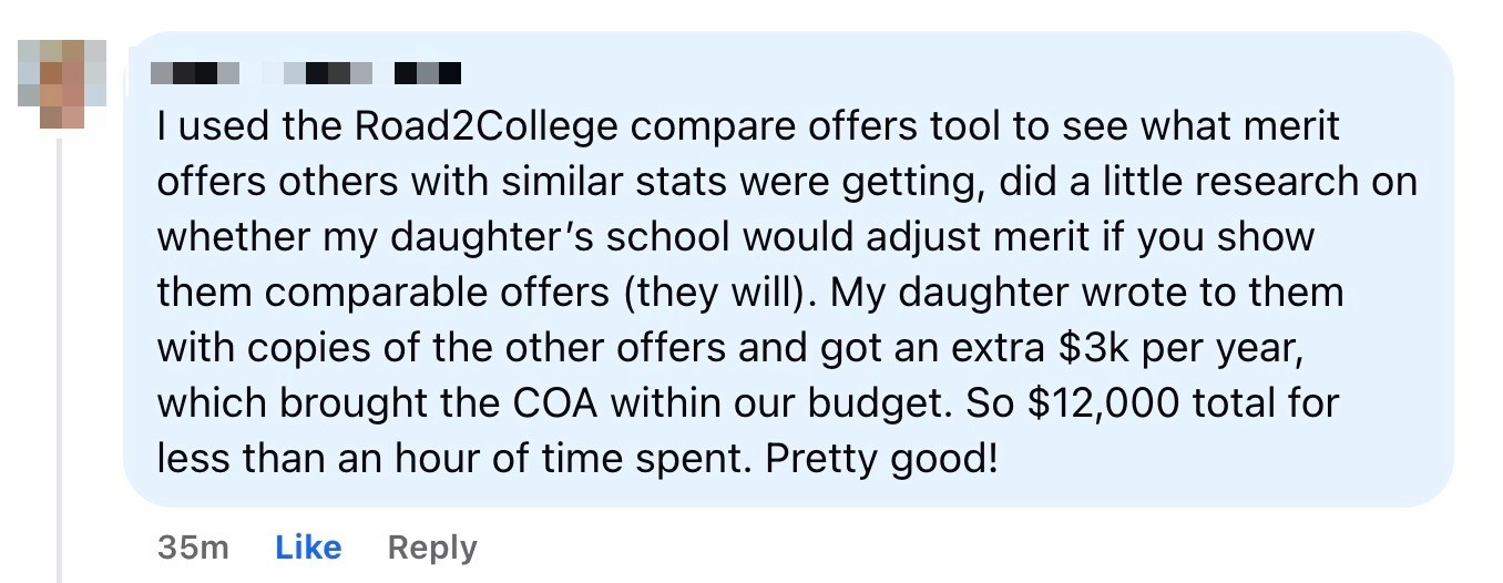 parent compare college offers testimonial