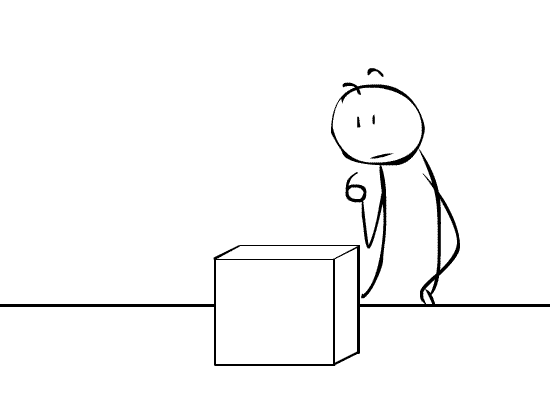 Sketch of person opening a box and being happy