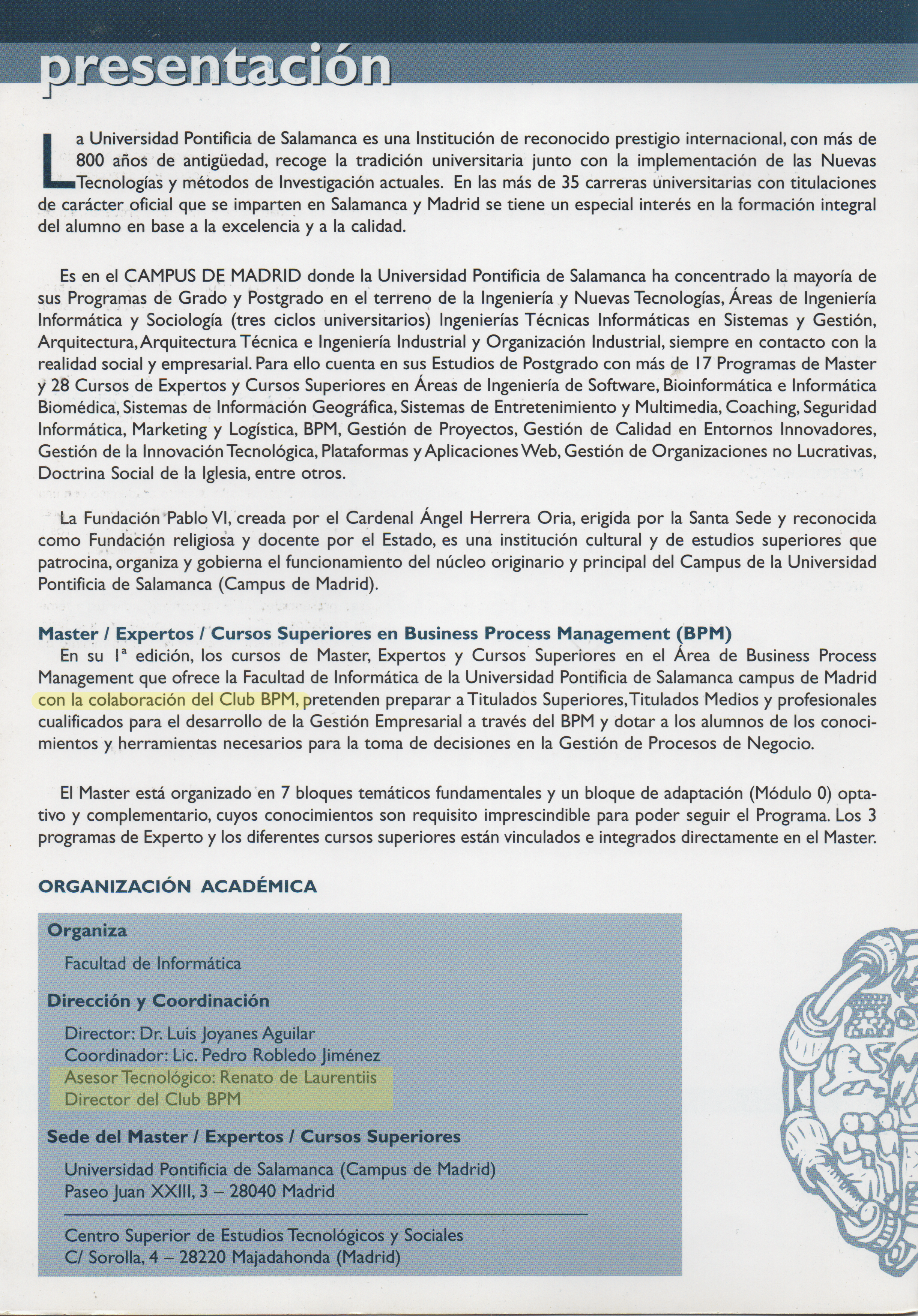 Imagen del folleto del Máster Universitario en BPM - 1ra parte