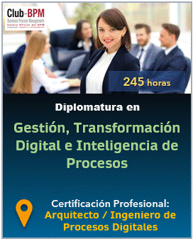 Certificación Internacional obtenida con la Diplomatura en Gestión, Transformación Digital e Inteligencia de Procesos con BPM:RAD de Club-BPM – Acreditación profesional en Modern BPM y Analítica de Procesos.