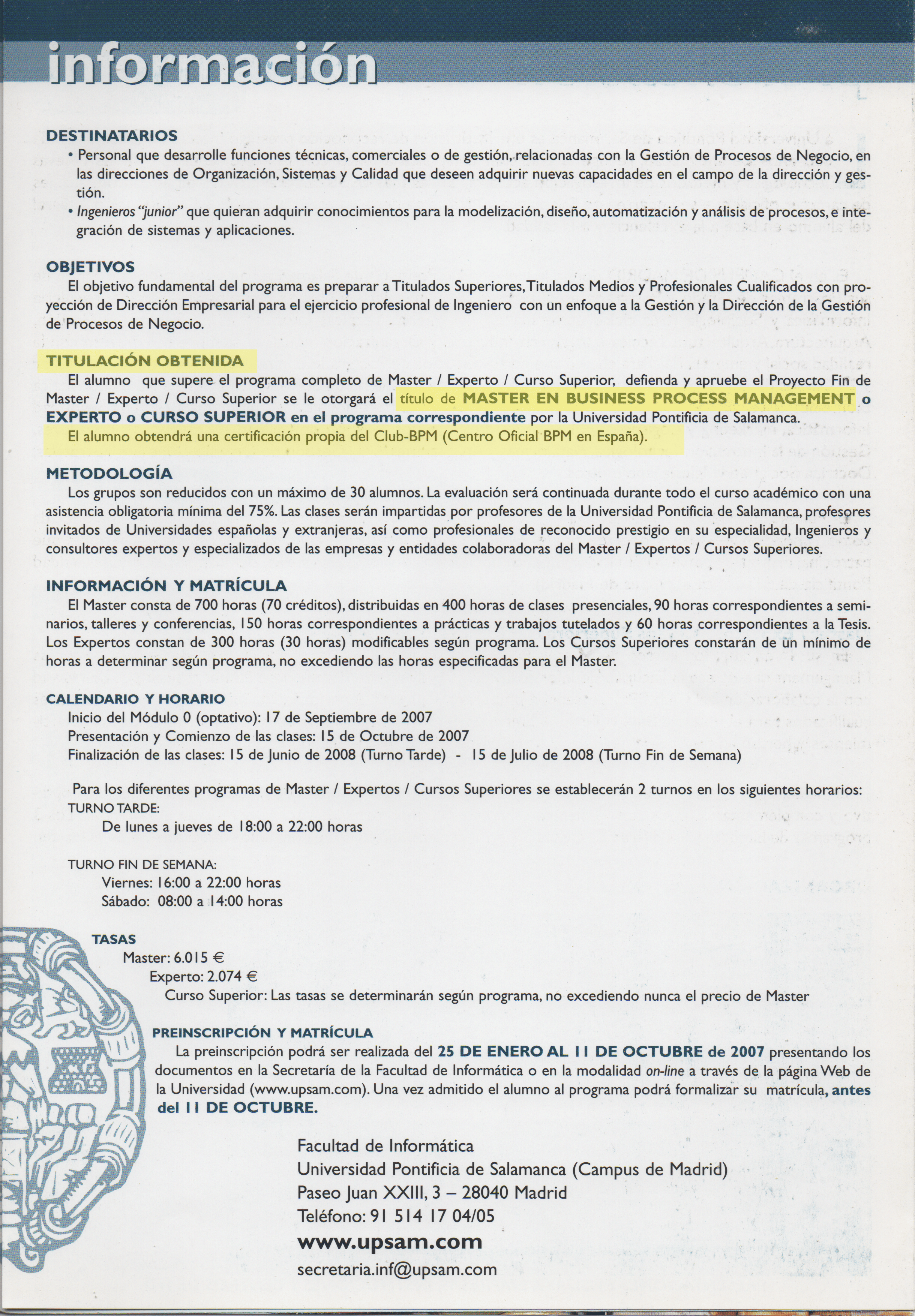 Imagen del folleto del Máster Universitario en BPM - 2da parte