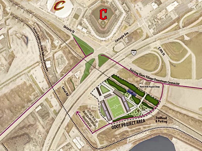 Downtown Cleveland with a new women's pro soccer stadium