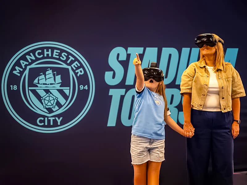 Virtual reality experience during stadium tour at Etihad Stadium