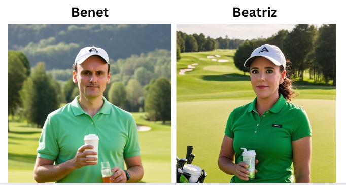 Activa las imágenes de tu email para vernos a Benet y a mí promocionando una bebida energética para golfistas.