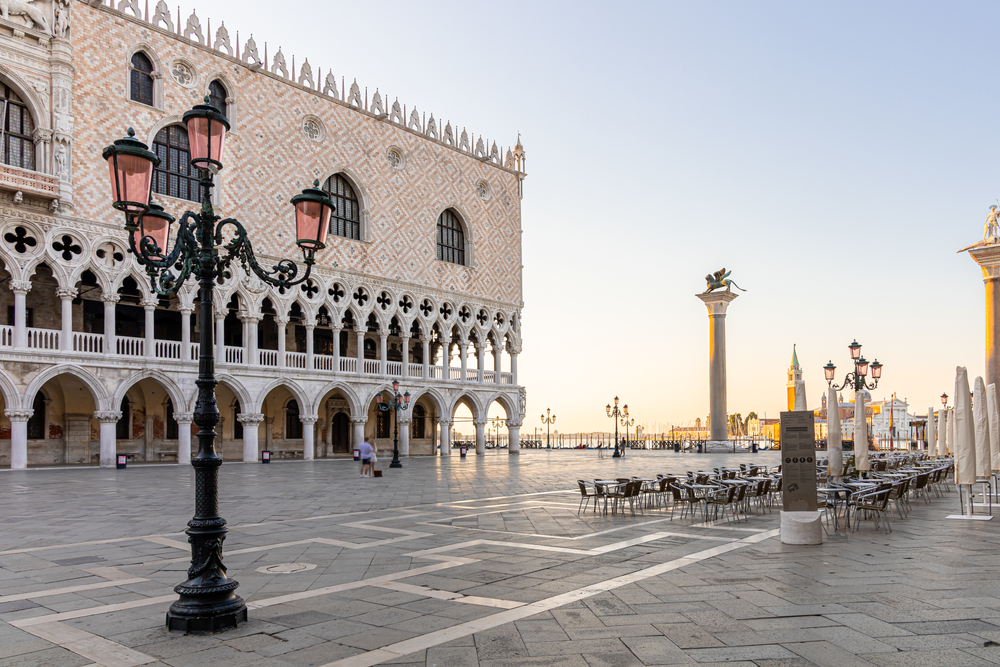 A low angle of the Doge's Palace in Venice, Italy Doge's Palace Venice Italy.