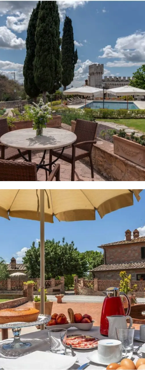 image of a castle and table of food. 