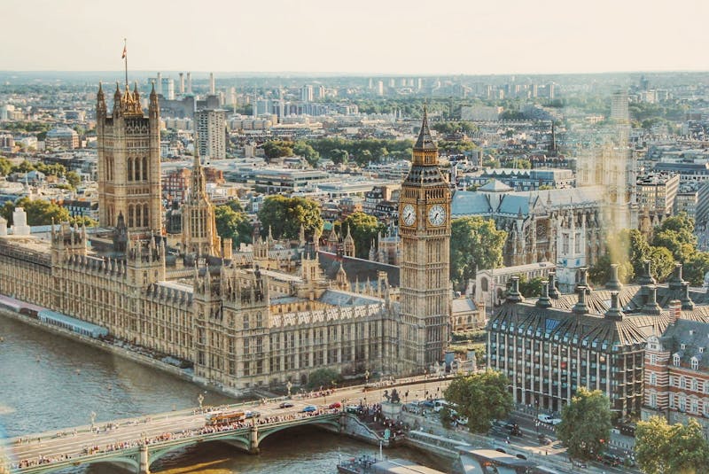 Birds eye view of London, England