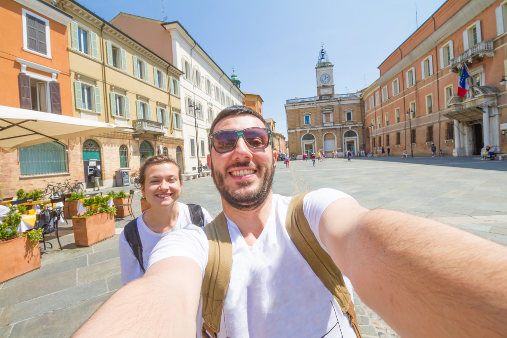 a couple in Italy taking a selfie 