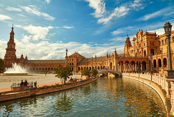 The Plaza de Espana, a plaza in the Parque de Maria Luisa in Seville, Spain.