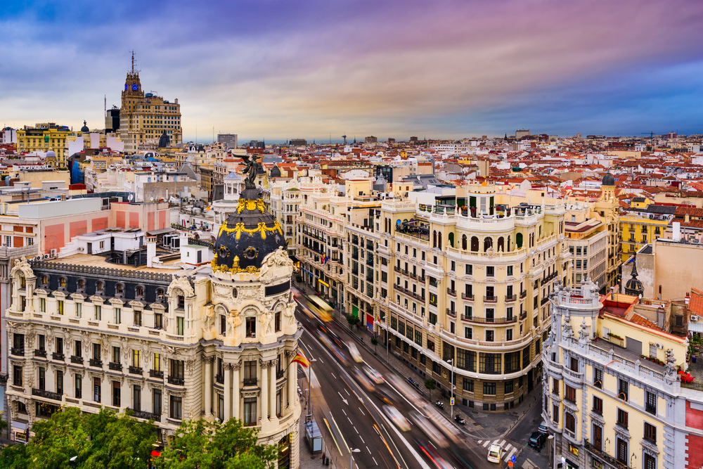 Madrid, Spain cityscape above