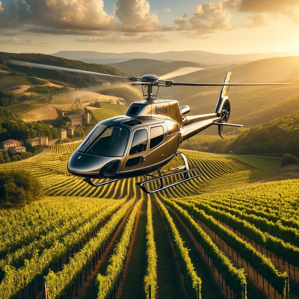 AI image of a helicopter over a Tuscan vineyard 