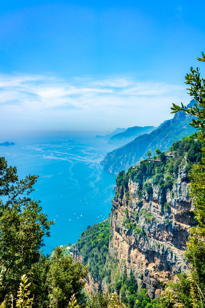 View of rocks and Mediterranean sea at Amalfi coast, Italy.