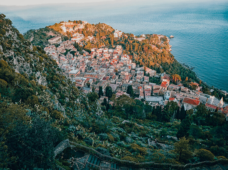 A birds eye view of the coastal town of Cefalu, Sicily