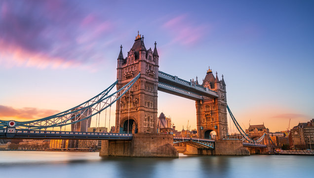 Tower bridge in London, England at sunset