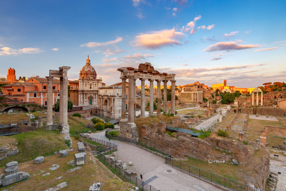 Rome. Roman Forum at sunset.