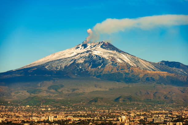 Photo of Mount Etna, an active volcano in Sicily, Italy