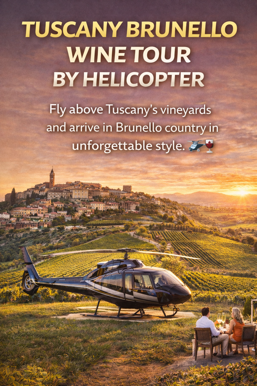 AI image of a helicopter over a Tuscan vineyard 
