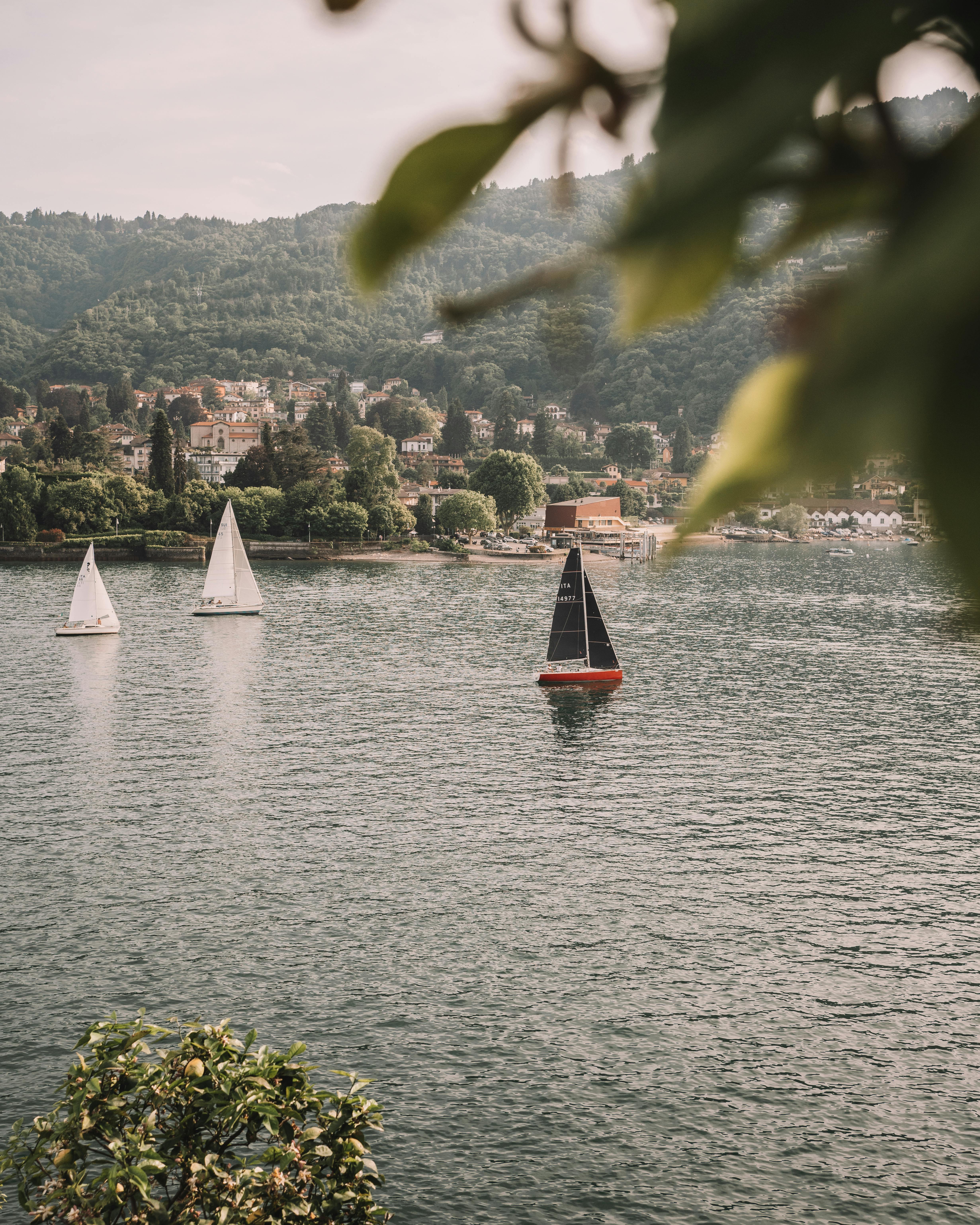 Sailboats Sailing on Lake in Stresa, Italy